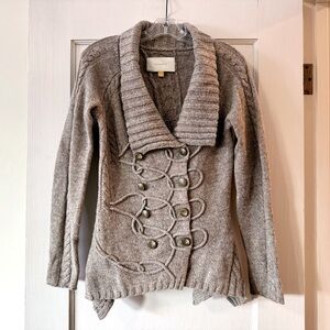 Anthropologie | Leifsdottir Taupe shawl‑collar cable-knit cardigan S